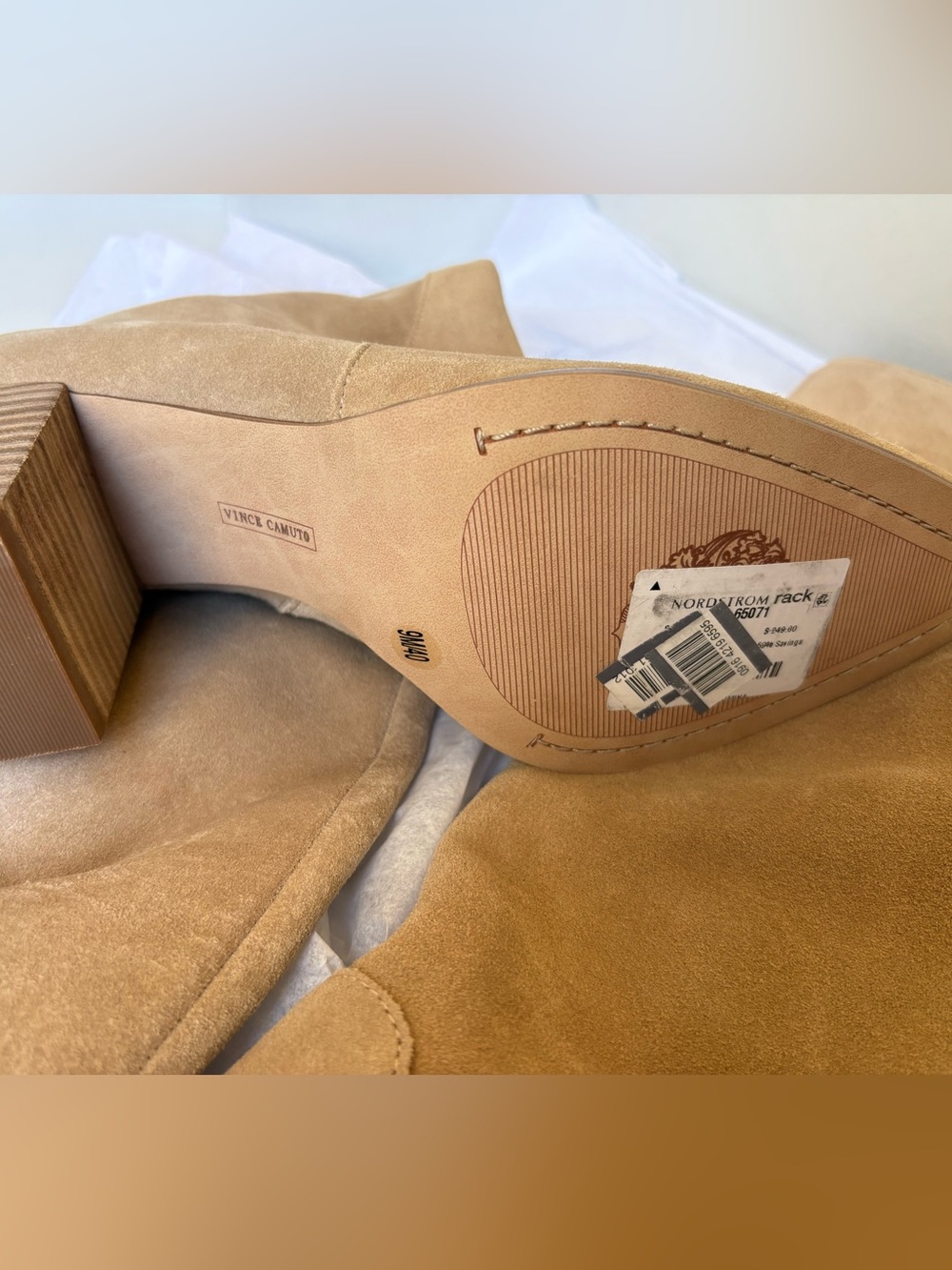 Vince Camuto Nordstrom Tan Suede Mid-Calf Block Heel Boots size 9M - Picture 5 of 7